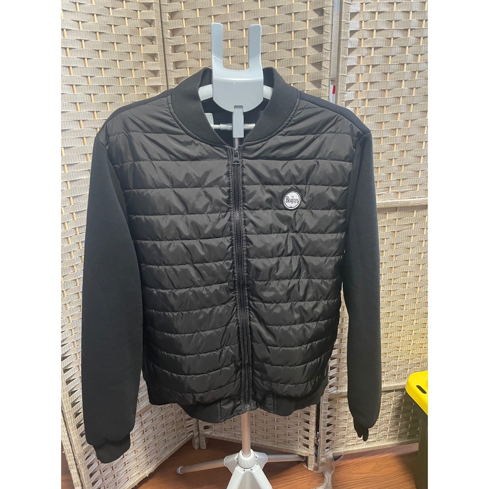 The Beatles Mens Black Hybrid Quilted Puffer Bomber Jacket Apple Corps XL